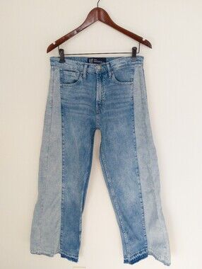 GAP High Rise Wide Leg Colorblock Jeans Two Tone Medium Light Wash 29